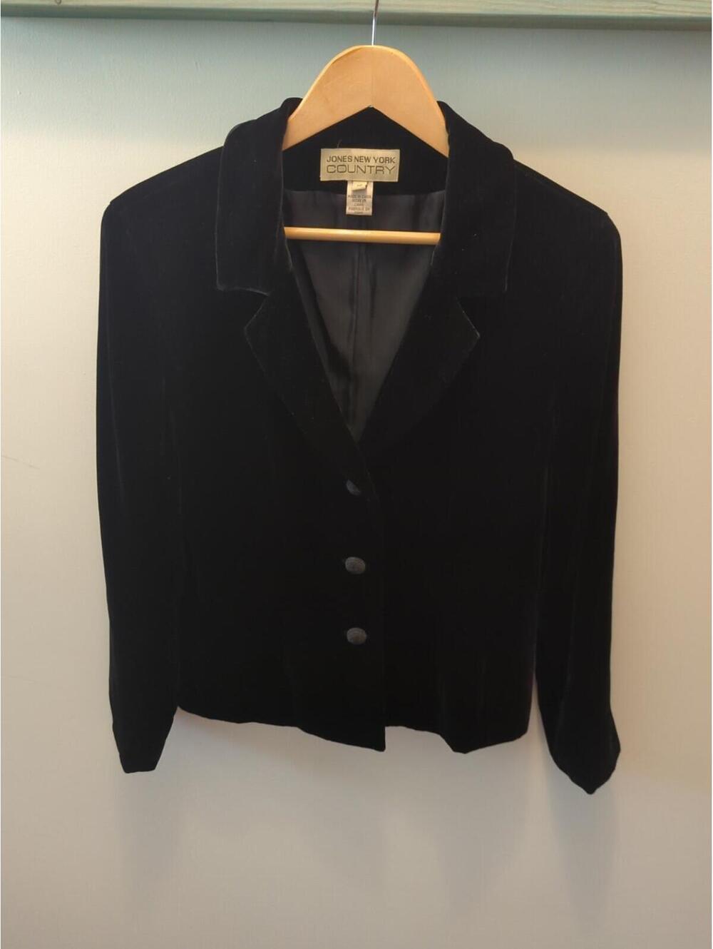 Sz 10 Black Velvet Blazer Jacket Formal Jones New York Country Evening Y2K Vtg